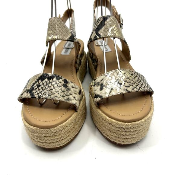 Steve Madden Fifer Brown Tan Python Snakeskin Espadrille Sandal Wedges Size 8 - Picture 2 of 7